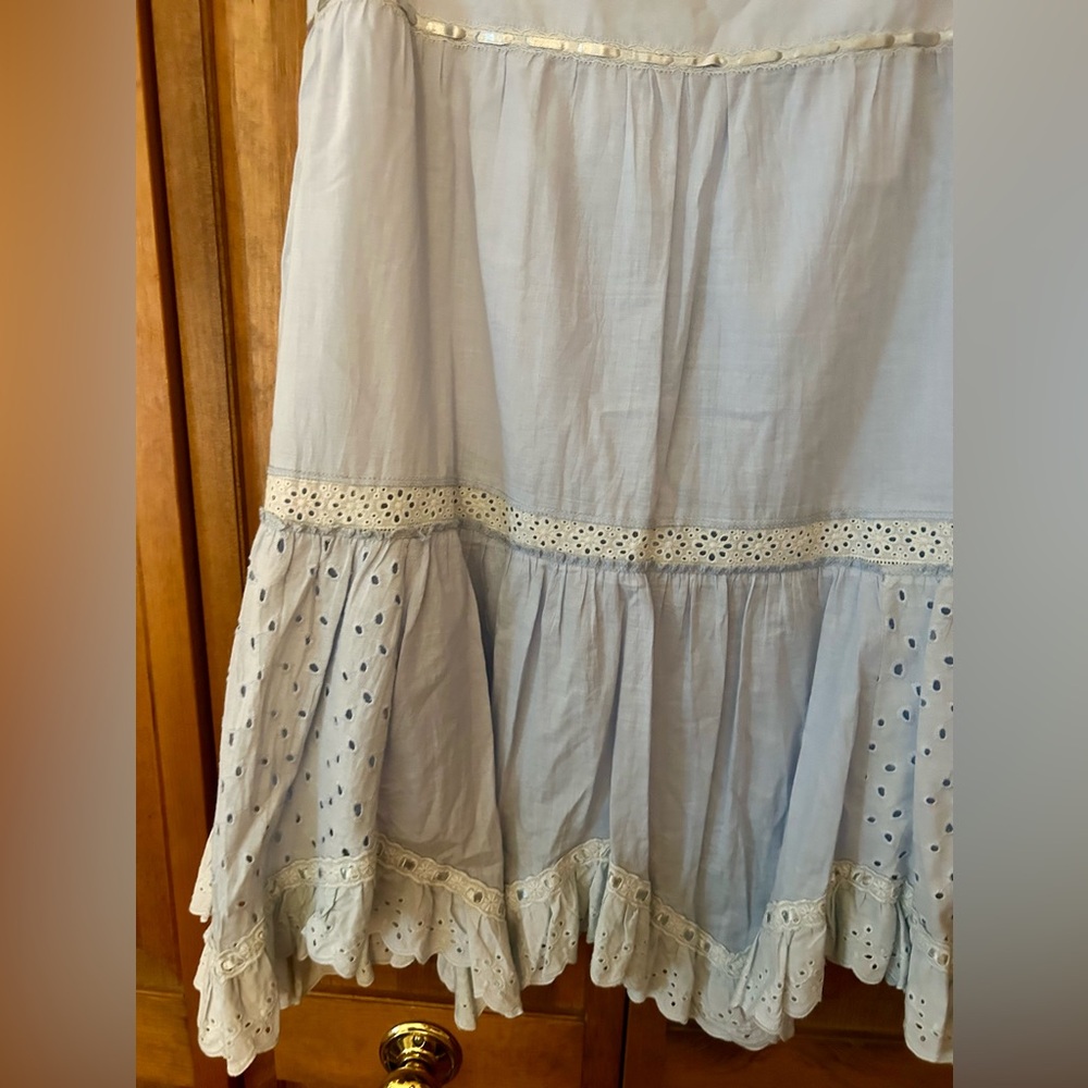 Embroidered Light Blue Maxi Skirt with Eyelet Trim - Picture 8 of 11